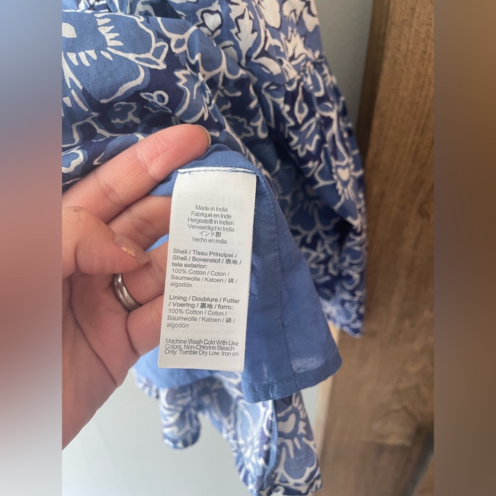 J Crew NWT Ruffle Tiered Blue Size 4 Floral Midi Short Sleeve Dress Cotton Light - Picture 9 of 14